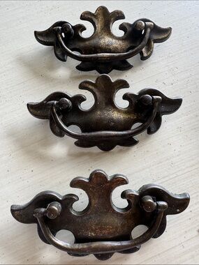 Vintage antique brass batwing drawer pulls set of 3